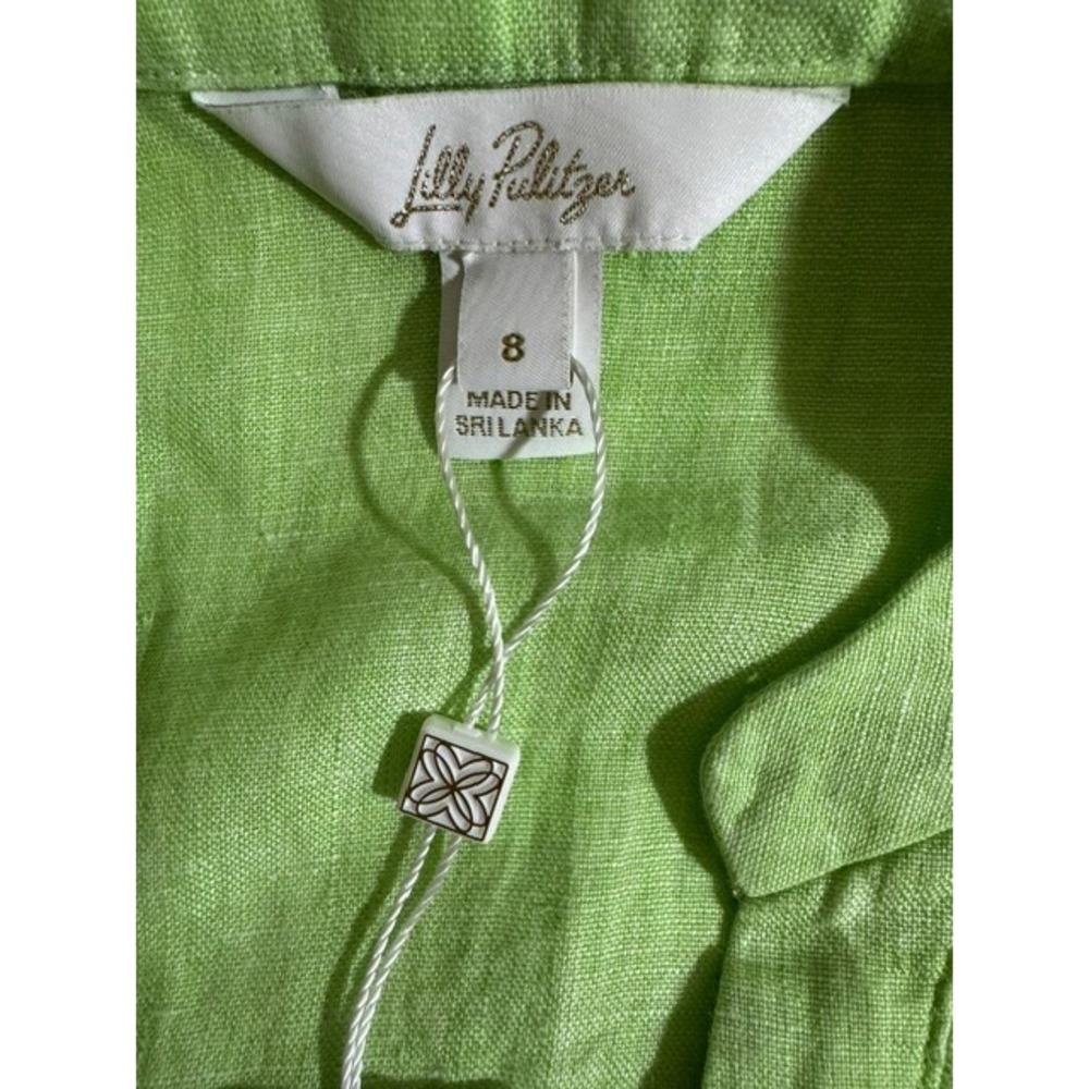 NWT Lilly Pulitzer Mialeigh Linen Top Jade Lime Elbow Sleeve Size 8 - Picture 4 of 9